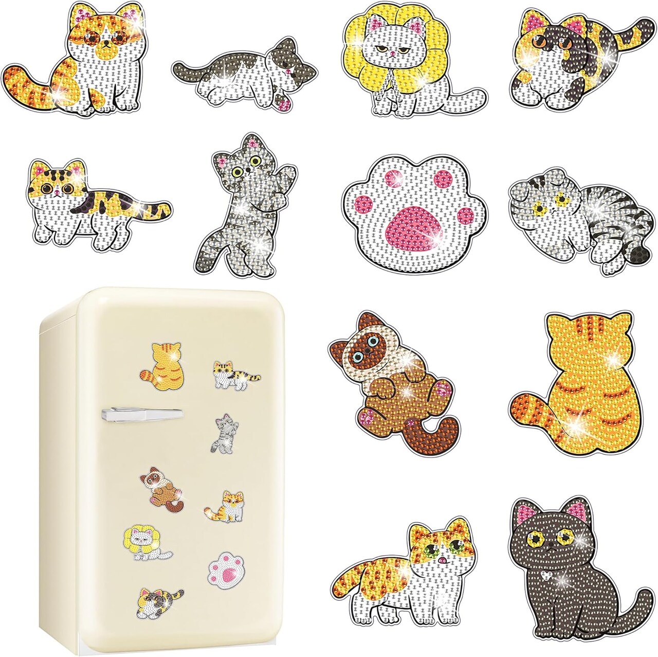 12PCS Diamond Art Kits – Cat Refrigerator Magnets for Adults & Home Decor